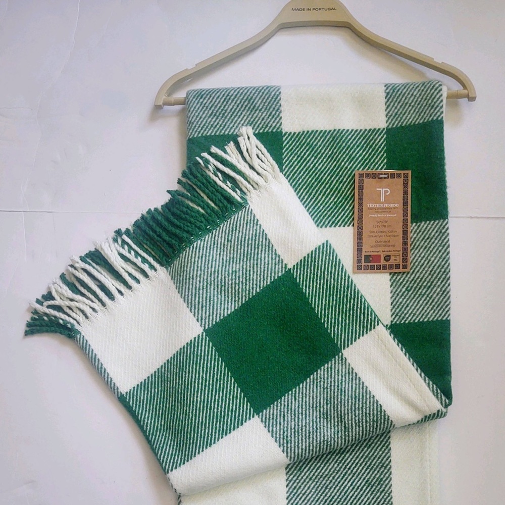 🎁Texteis Penedo Throw Blanket - Green & Ivory Check